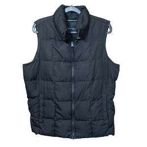 Lands End Black Puffer Vest Quilted Down Insulated Outerwear Women Size L